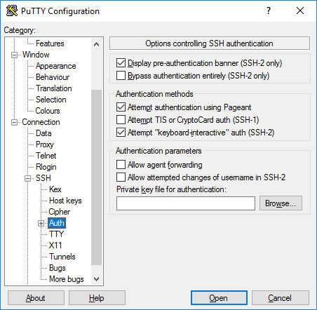 putty ssh configuration